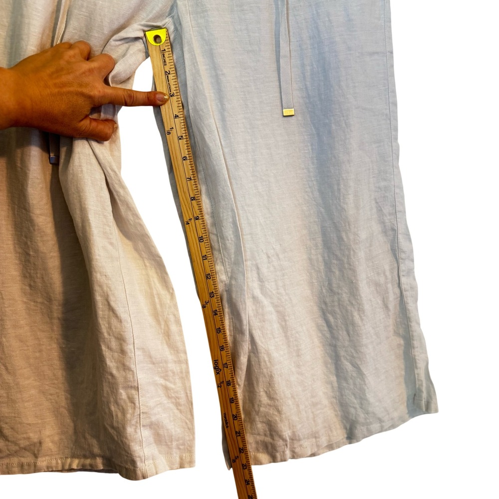 Halston Linen Wide Leg Pants Belted Cropped‎ Casual Womens L Stretch Waist White - Picture 7 of 10